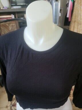 NEW NWT Half Tee Black Women's 3/4 Sleeve Crop Top - Classic Everyday Essential